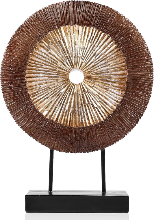 DOVDOV Wood Color Round Irregular line Statue, Unique Home Sculpture for Cabinet Above Coffee Table, entryway Table top TV Cabinet Dining Table Center Home Decor. (Yellow-Brown)