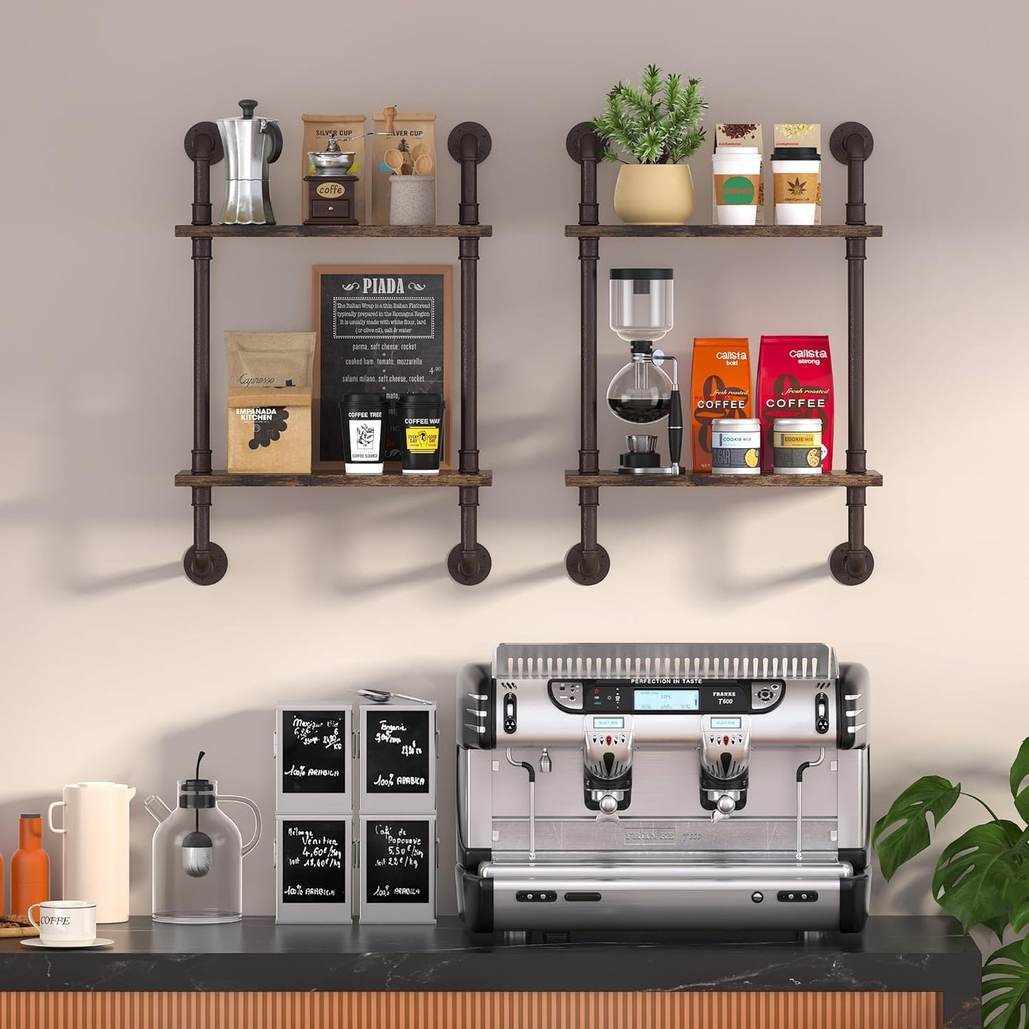 Helsin 2 Tier Industrial Pipe Floating Bathroom Shelves, 16inch Rustic Wood Wall Mounted Shelf, Storage Rack Sundries Holder for Kitchen Office Bathroom Organization & Home Décor