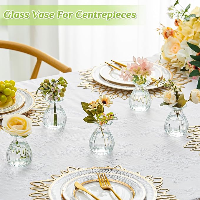 12 Pieces Glass Bud Vases for Centerpieces Bulk Mini Flower Bouquets Vases Small Cute Crystal Ribbed Clear Glass Bud in Bulk for Wedding Baby Bridal Shower Table Party Home Decor