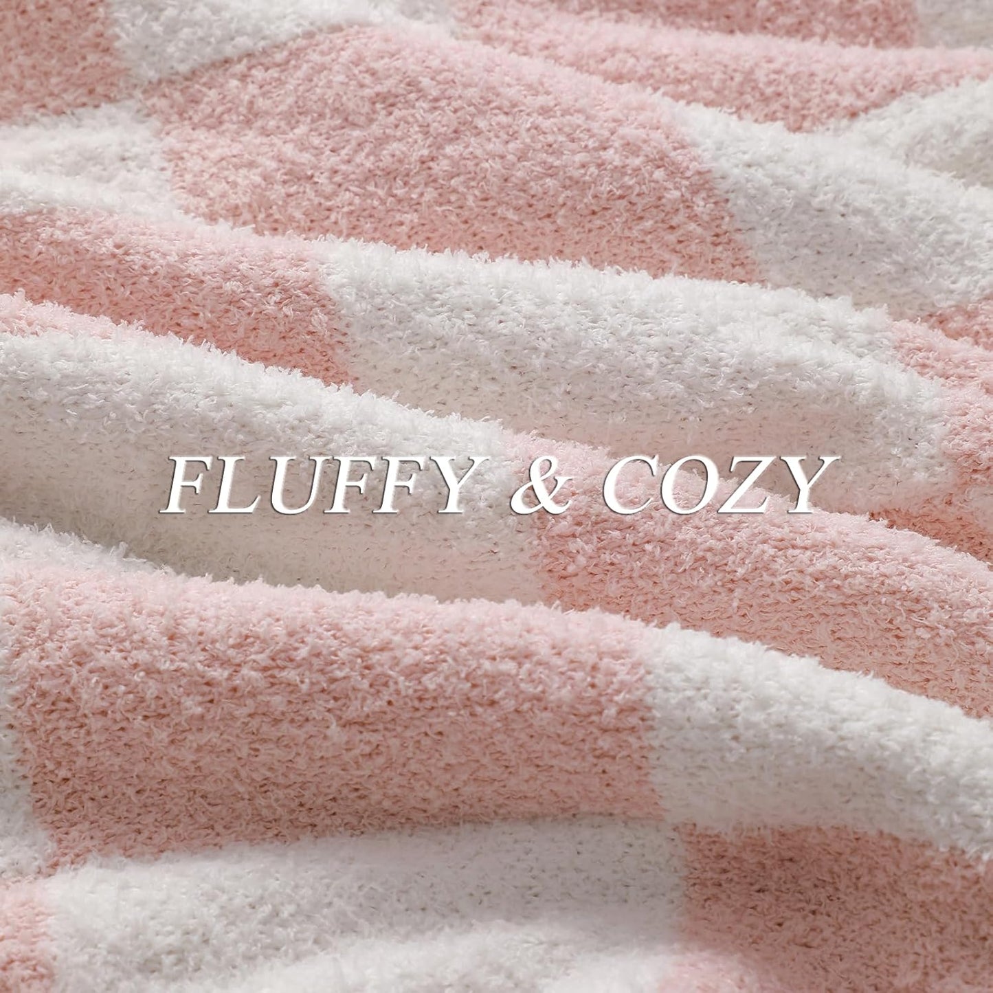 bearberry Fuzzy Checkerboard Grid Throw Blanket Soft Cozy Warm Microfiber Blanket Decor for Couch Sofa Bed Travel Home (Pink, 50''x60'')
