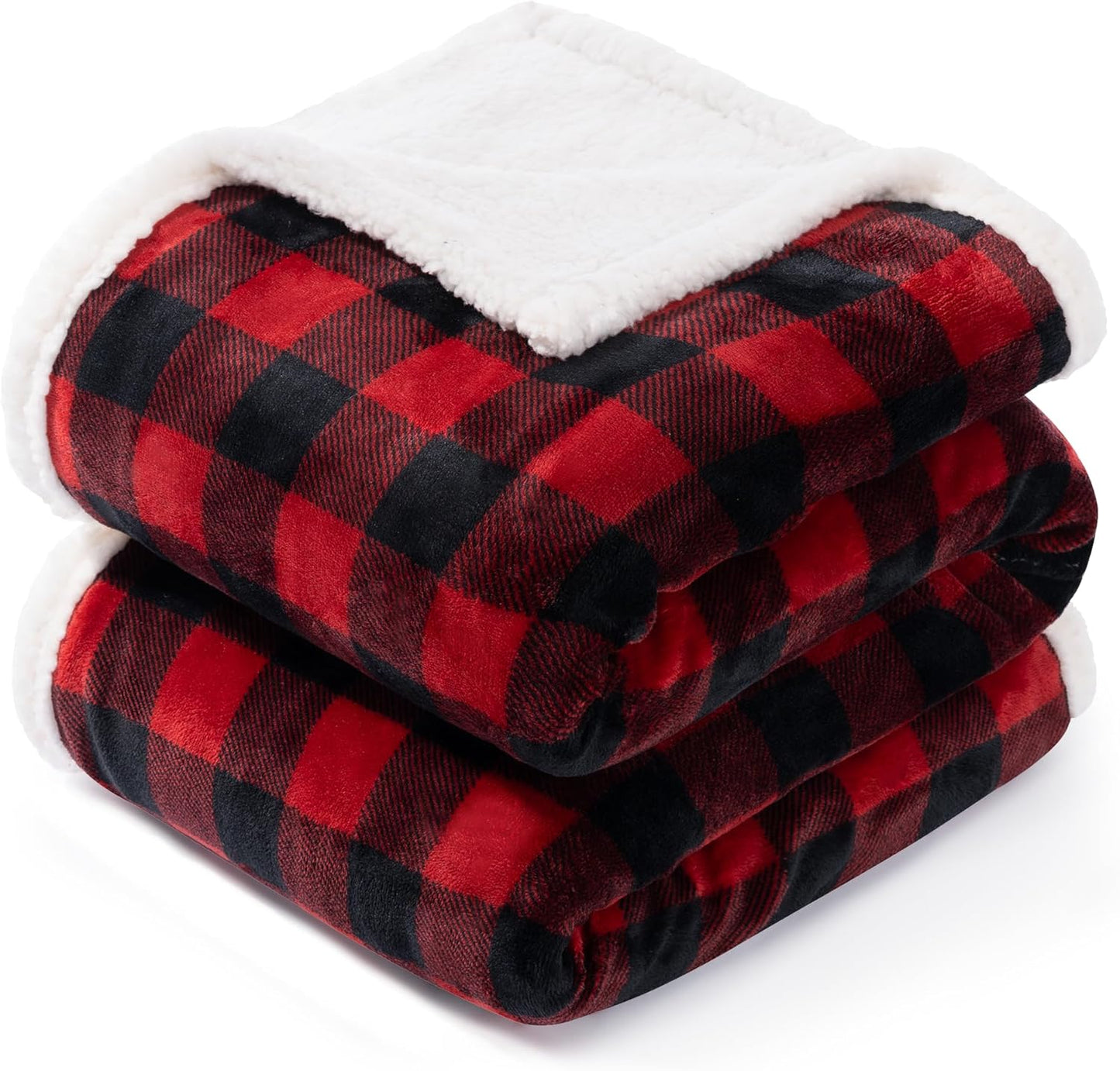 BEAUTEX Sherpa Fleece Flannel Blanket Twin Size, Super Soft Warm Buffalo Plaid Plush Microfiber Blankets, Cozy Fuzzy Christmas Blanket for Couch Sofa Bed (Red, 60" x 80")
