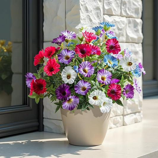 UV Resistant Artificial Petunias 13.3In Fake Flowers Artificial Flowers for Outdoors Silk Flowers 4PCS Fake Hanging Basket Plants Suitable for Outdoor Porch Decor patio Decor Mixed full color