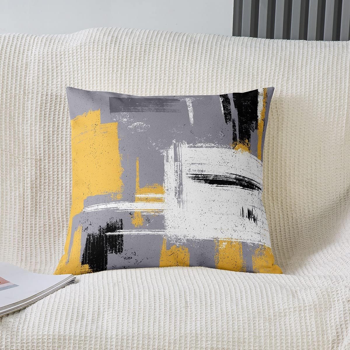 Feelyou Abstract Throw Pillow Covers for Couch Sofa Bed, Set of 2 Modern Abstract Art Decorative Pillows Cushion Covers, Yellow Grey White Pillow Inserts Not Included, 16x16 inch