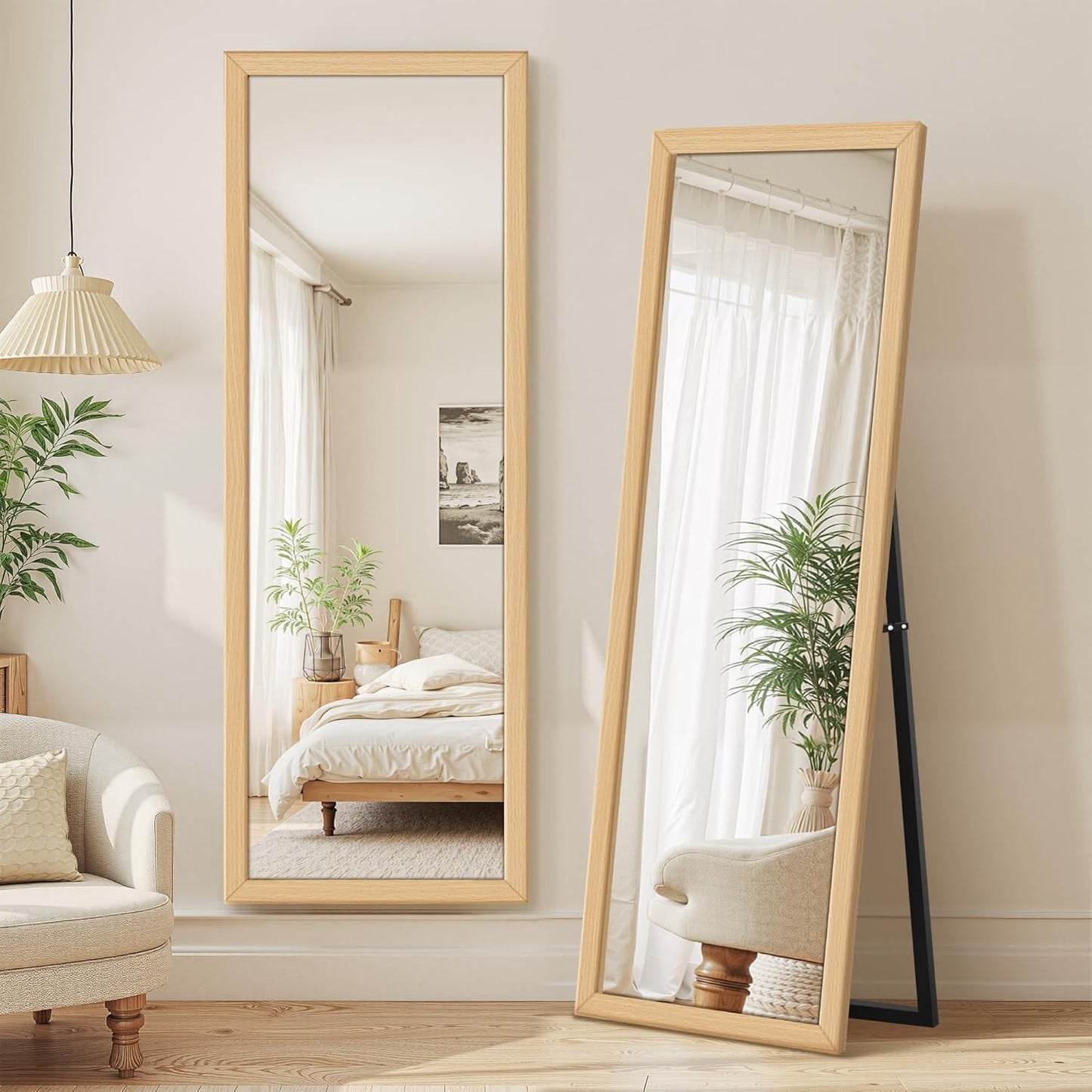 Delma Wall Full Length Mirror, Standing Mirror Full Body, Large Floor for Wall Door Bedroom Bathroom Living Room with Wooden Frame(with Stand,56x20)