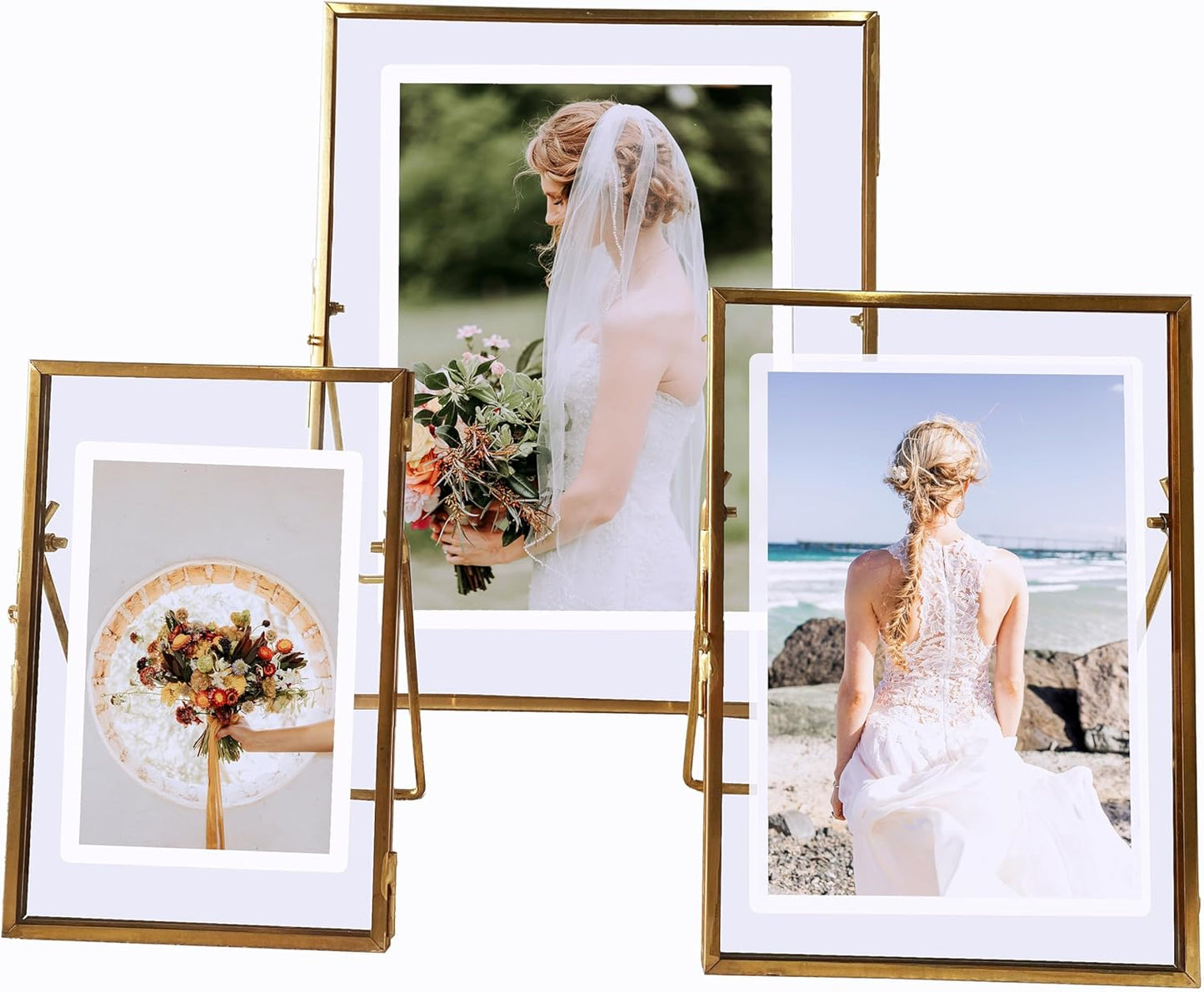 Gold Picture Frame - 4x6 Antique Brass Postcard Picture Frame for Desk - Small Pressed Glass Frame for Pressed Flowers - Floating Vertical… (Gold, 4 * 6 5 * 7 8 * 10 inches)