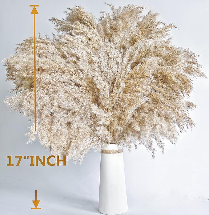 40 PCS Nature Pampas Grass Bouquet Decor - Boho Flowers and Feathers for Centerpieces, Perfect for Floor Vase Fillers, Home Decor, Living Room, and Wedding Decor