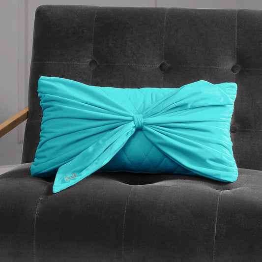 Juicy Couture Rectangle 1-Piece Decorative Accent, Premium Reversible Throw Pillow, Living Room and Bedroom Décor, 10"x18", Velvet Bow-Blue Crush