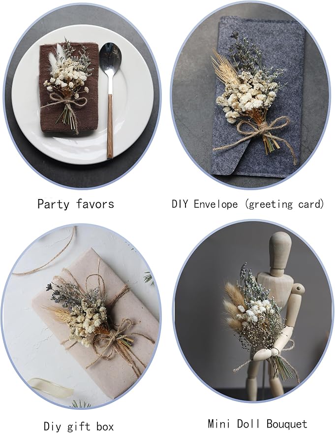 xin's convey Mini Flower Bouquet Set (12pcs), Cake Bouquet, Dried Flower Decoration, Shooting Prop, Envelope Decoration Dried Flower(Primary Colour)