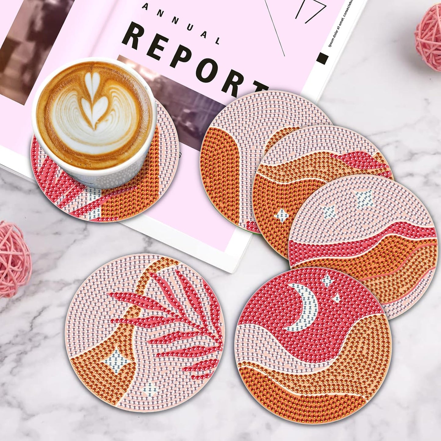 Generic 6 Pcs Pink Boho Diamond Art Coasters, DIY Coaster Kit for Adults