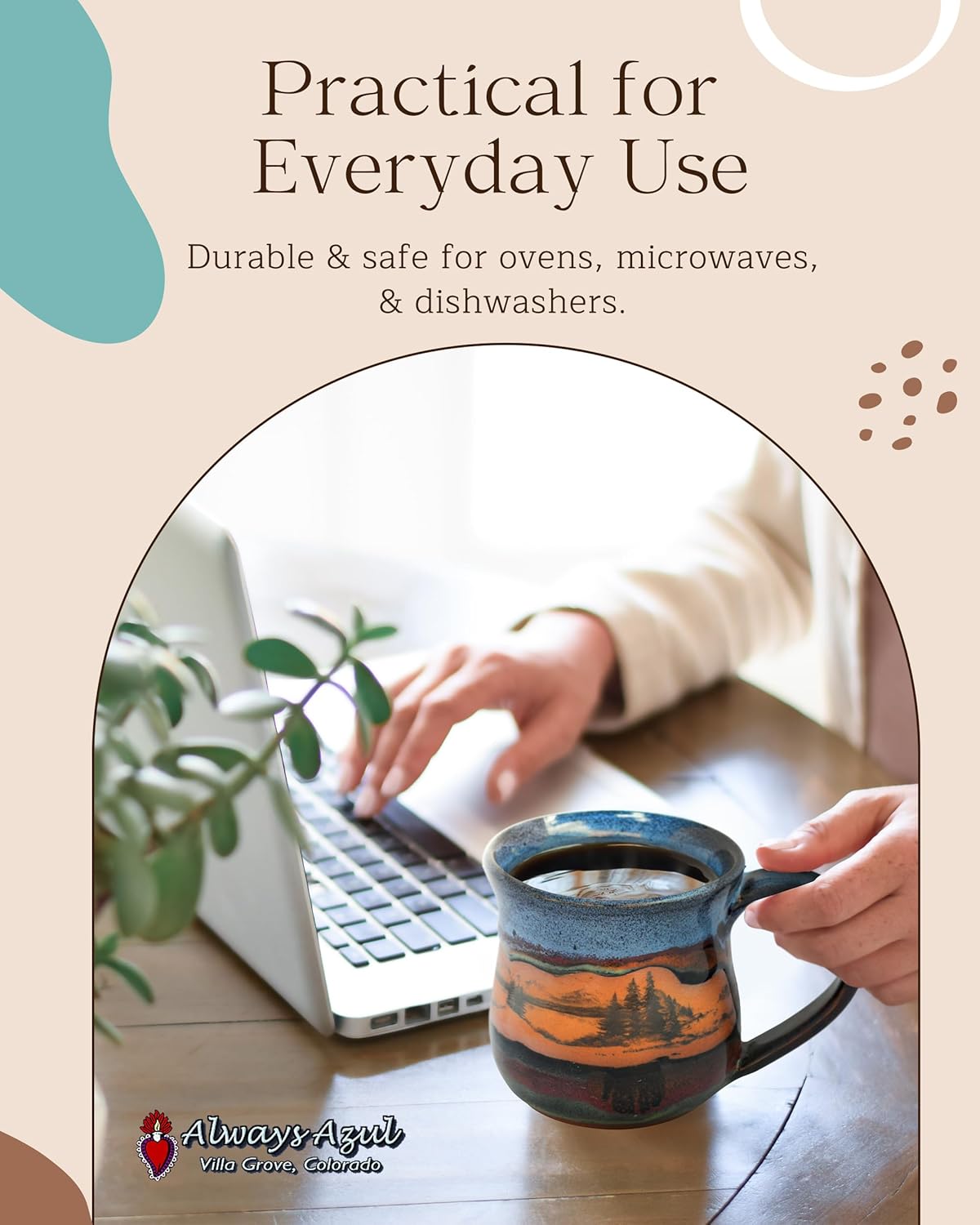 Handmade Ceramic Coffee Mug - Always Azul Mountain Scene 14oz Coffee Mug - Oven, Dishwasher, & Microwave Safe Mug - Kitchen Essentials Made in Colorado, Indian Summer