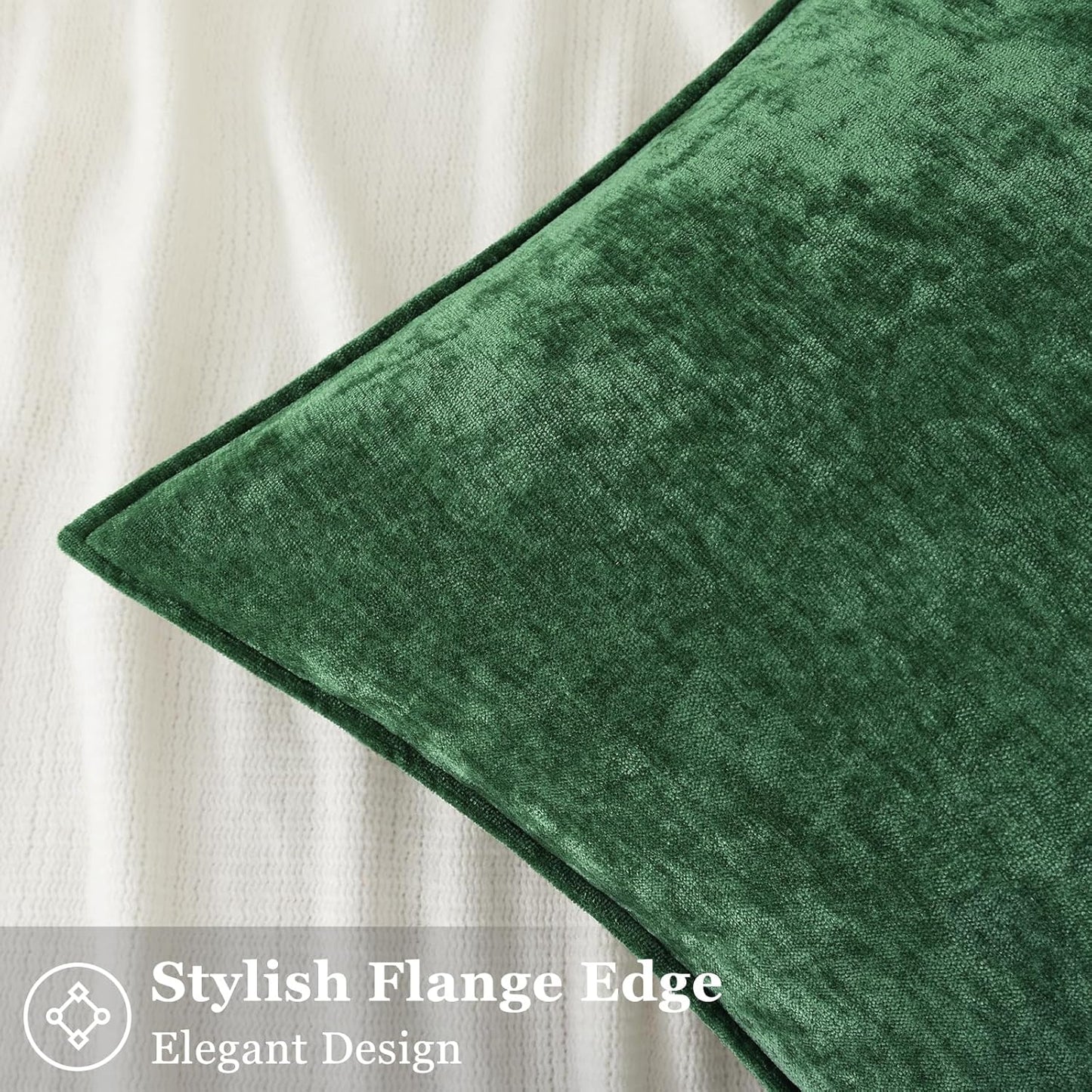 decorUhome Christmas Couch Throw Pillow Covers 24x24 Set of 2, Decorative Soft Euro Neutral Chenille Pillow Covers with Elegant Design for Sofa Bed Living Room Home Decor, Green