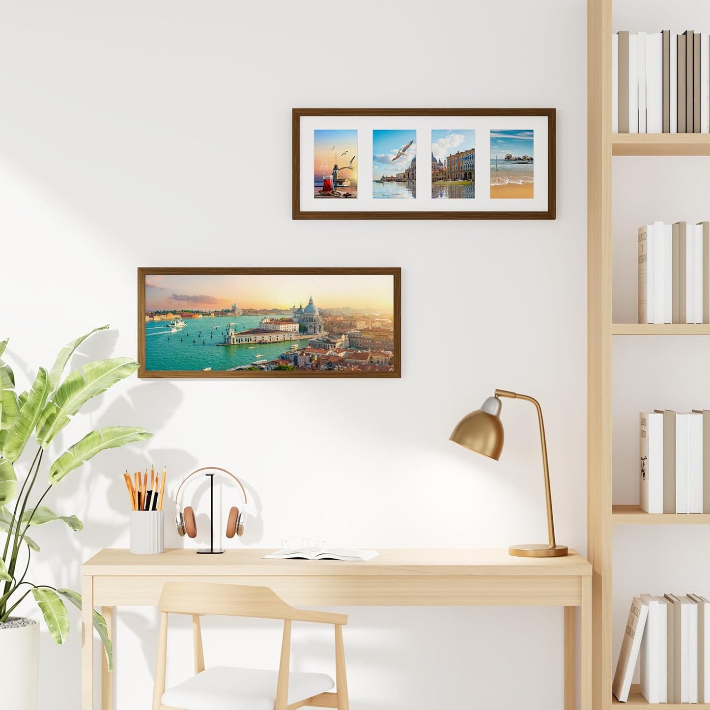 decorUhome 8x20 Picture Frames Collage Wall Decor, Display 4Pcs 4x6 Photos with Mat or 1Pcs 8x20 Unmatted, 4 4x6 Collage Picture Frames for Wall Mounting, Brown