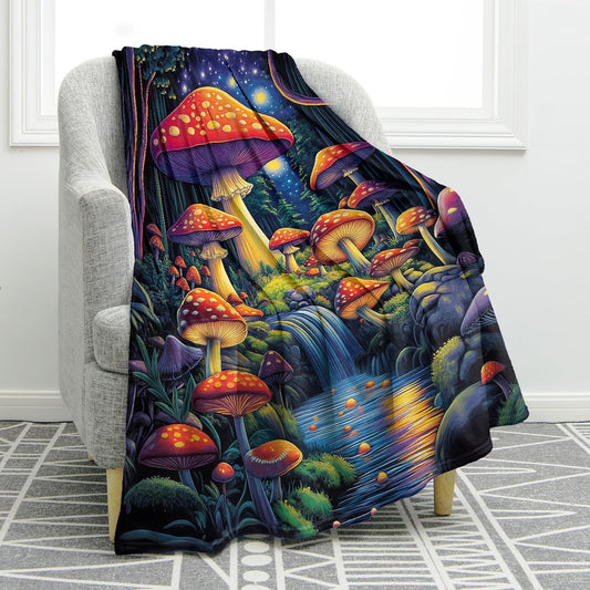 Jekeno Colorful Mushroom Forest Blanket Gifts for Women Kids Girls Boys Mom Wife Female Friends Halloween Birthday Fantasy Starry Sky Stream Home Bedroom Room Decor Throw 60"x80"