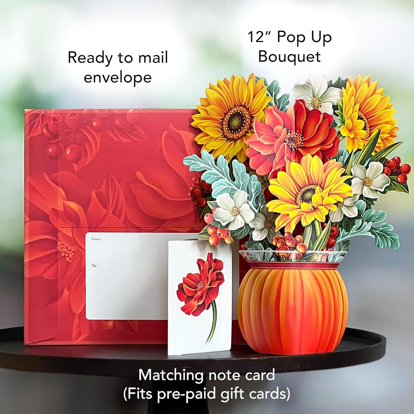 Freshcut Paper Pop Up Cards, Pumpkin Harvest, 12 Inch Life Sized Forever Flower Bouquet 3D Popup Greeting Card, Autumn Cards, Birthday Card, Blank Notecard & Envelope