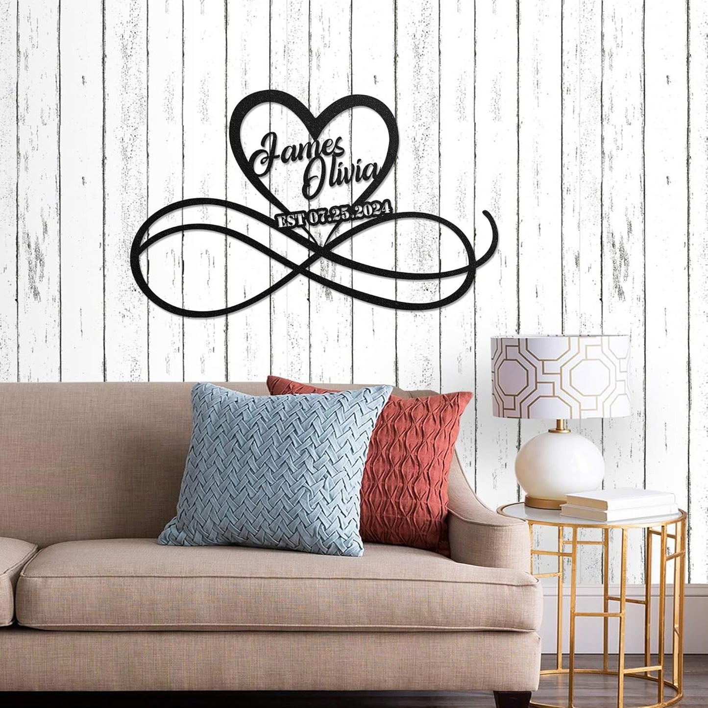 LULLBABYMALL Personalized Love Metal Sign - Customized Names and Date Wall Art, Infinity Metal Signs for New Home, Wedding, Couple, Christmas