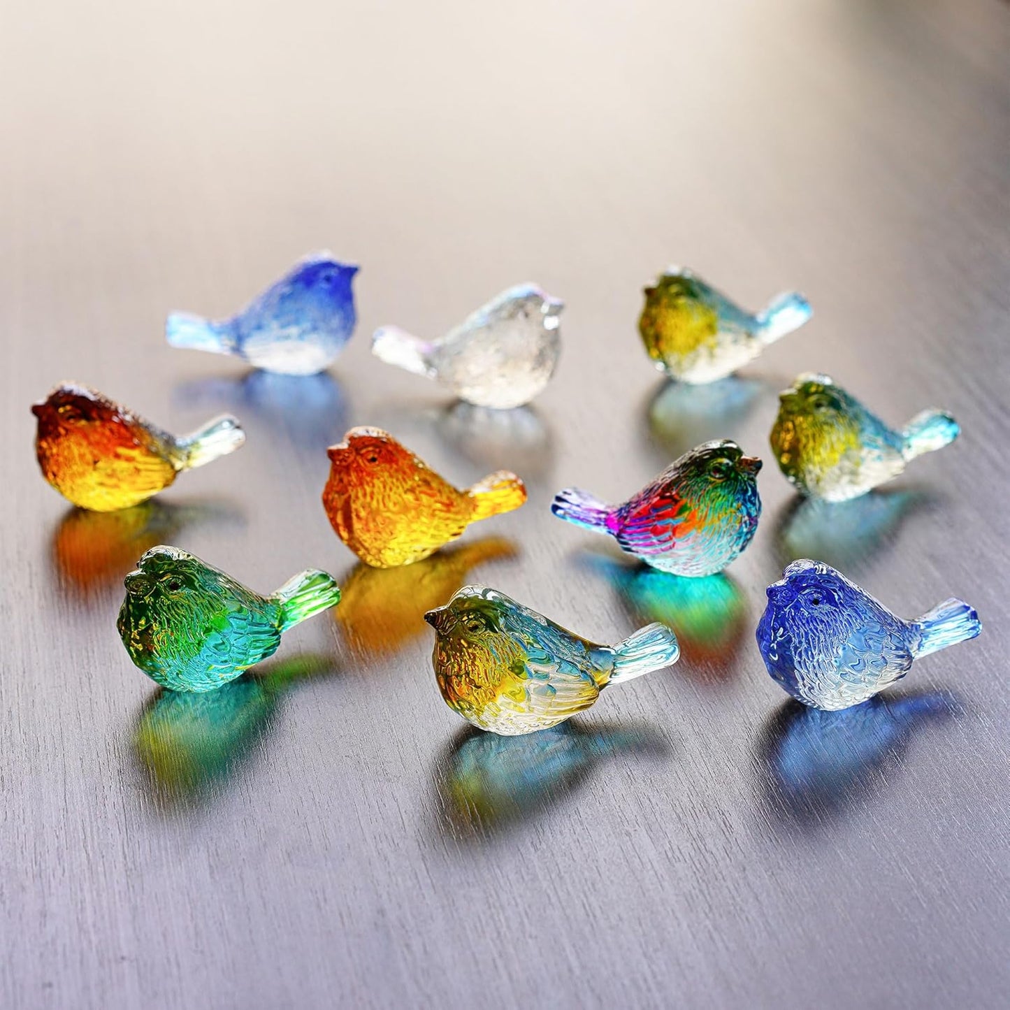 HDCRYSTALGIFTS 4pcs Crystal Bird Figurines, 3'' Miniature Crystal Animal Statues Decorative Glass Animal Figurines for Home Shelf Decor Unique Bird Gifts for Women Men