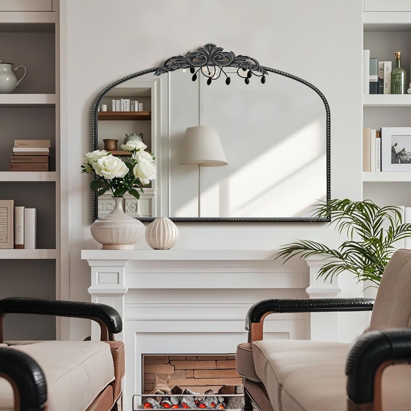 Micasso Vintage Wall Black Mirror: 29"x 36" French Baroque Antique Mirror - Traditional Ornate Decorative Arched Mirrors for Wall/Bathroom/Entryway/Fireplace/Hallway - Home Decor for Living Room