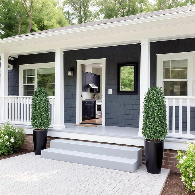 3 FT Artificial Boxwood Trees Outdoors, 36 inch Faux Boxwood Topiary, Set of 2 UV Resistant Bushes & Fake Evergreen Shrubs for Patio Yard Porch Fence Outside Decor