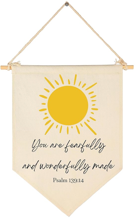 You Are Fearfully and Wonderfully Made-Bible Verse Scripture Decor-Flag Decor Gifts for Baby Boys Girls Newborn Kids-Banner Wall Sign Gifts for Nursery Baby Room Playroom Bedroom Front Door