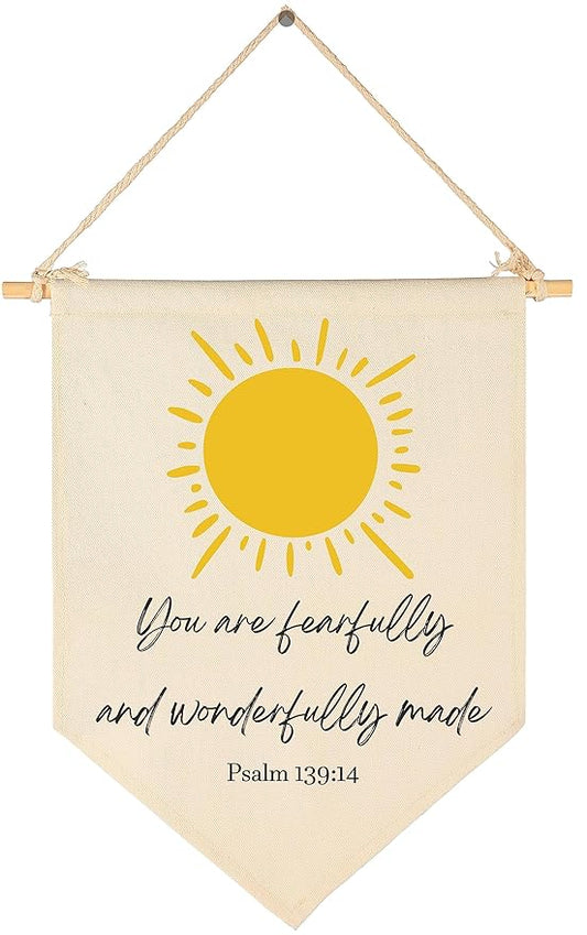 You Are Fearfully and Wonderfully Made-Bible Verse Scripture Decor-Flag Decor Gifts for Baby Boys Girls Newborn Kids-Banner Wall Sign Gifts for Nursery Baby Room Playroom Bedroom Front Door