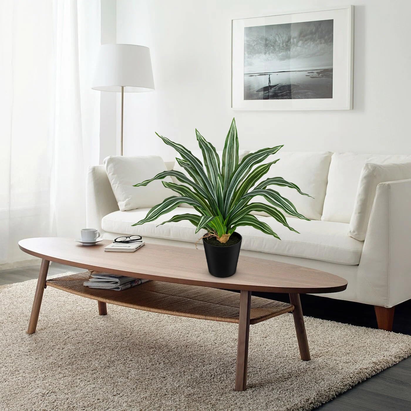 DILATATA Artificial Dracaena Plant in Black Pot 18.5 Inch Faux Potted Dracaena Silk Plant Fake Yucca Tree Tropical Plant for Home Office Living Room Indoor Outdoor Decor