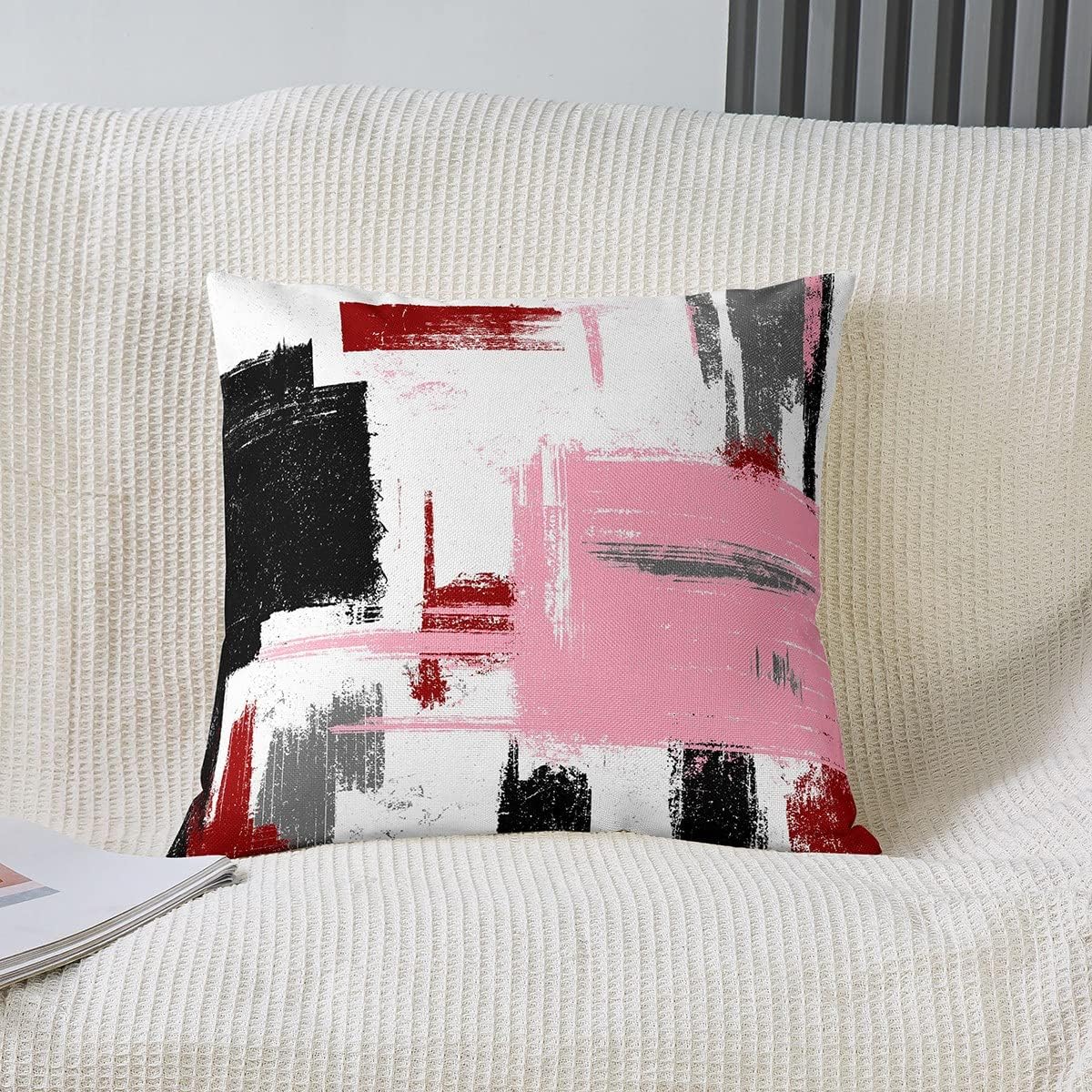 Feelyou Abstract Throw Pillow Covers for Couch Sofa Bed, Set of 2 Modern Abstract Art Decorative Pillows Cushion Covers, Black Red White Pink Pillow Inserts Not Included, 18x18 inch