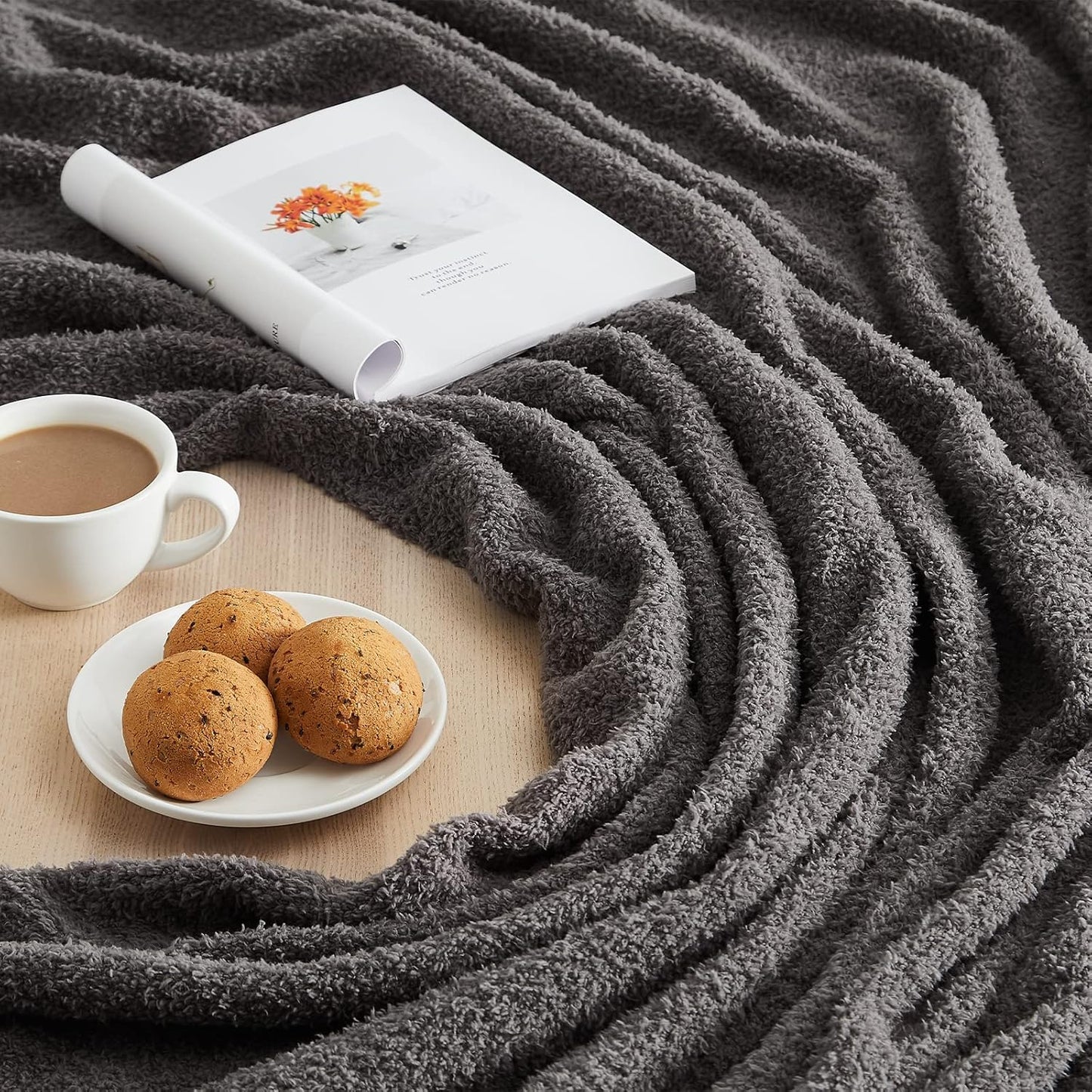 CYMULA Knit Throw Blanket for Couch Dark Grey-Super Soft Lightweight Plush Fuzzy Fluffy Cozy Blankets and Throws for Sofa Bed, 50x60 inches