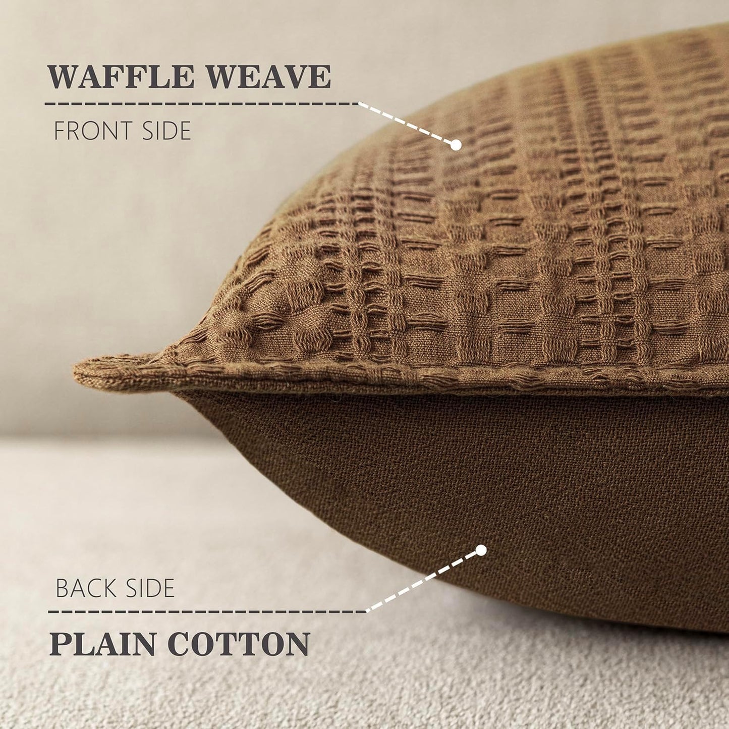 Foindtower Set of 2 Decorative Cotton Waffle Weave Throw Pillow Covers Euro Shams Cushion Covers Accent European Pillowcase for Bed Couch Sofa Bedroom Living Room Home Decor 24×24 Inch Orange Brown