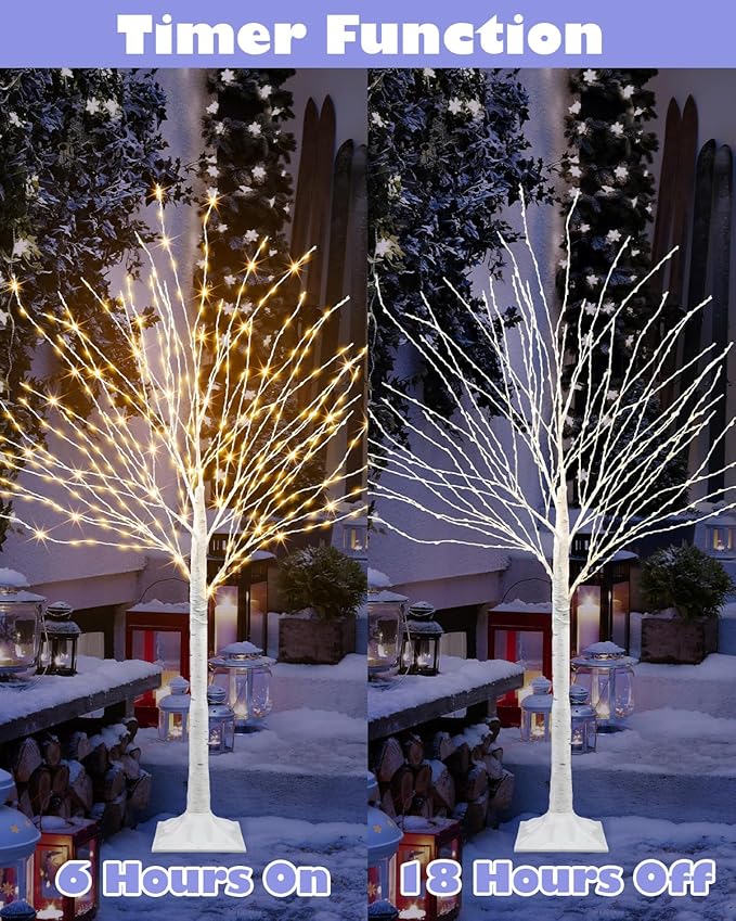 4 FT Lighted Birch Tree Artificial White Tree with 432 LED Timer Outdoor Artificial Trees for Christmas Festival Patio Home Indoor Decor