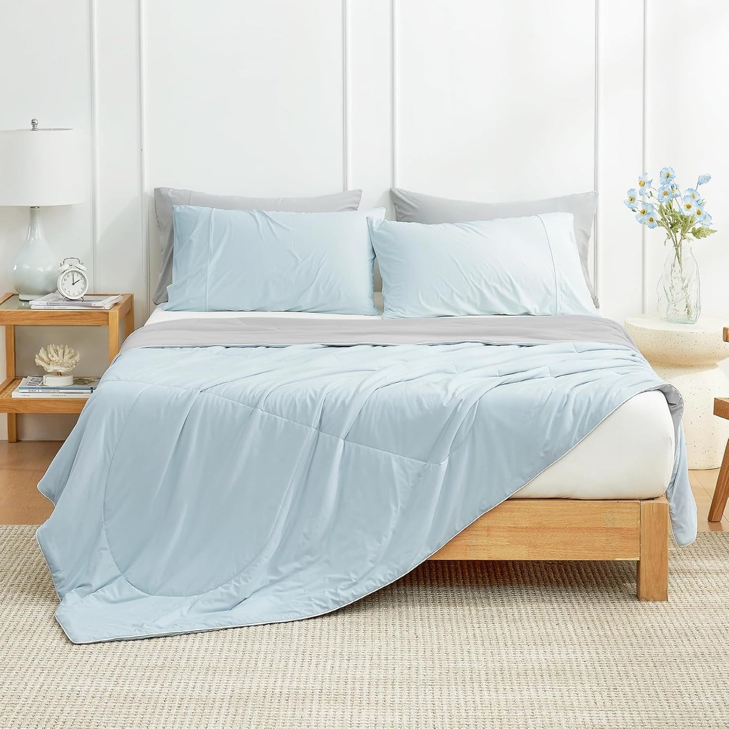 Cozy Bliss Cooling Comforter King Size, Cooling Blankets for Hot Sleepers and Night Sweats, Gray Blue Summer Comforter for King Size Bed, Breathable Soft Lightweight Silk Smooth