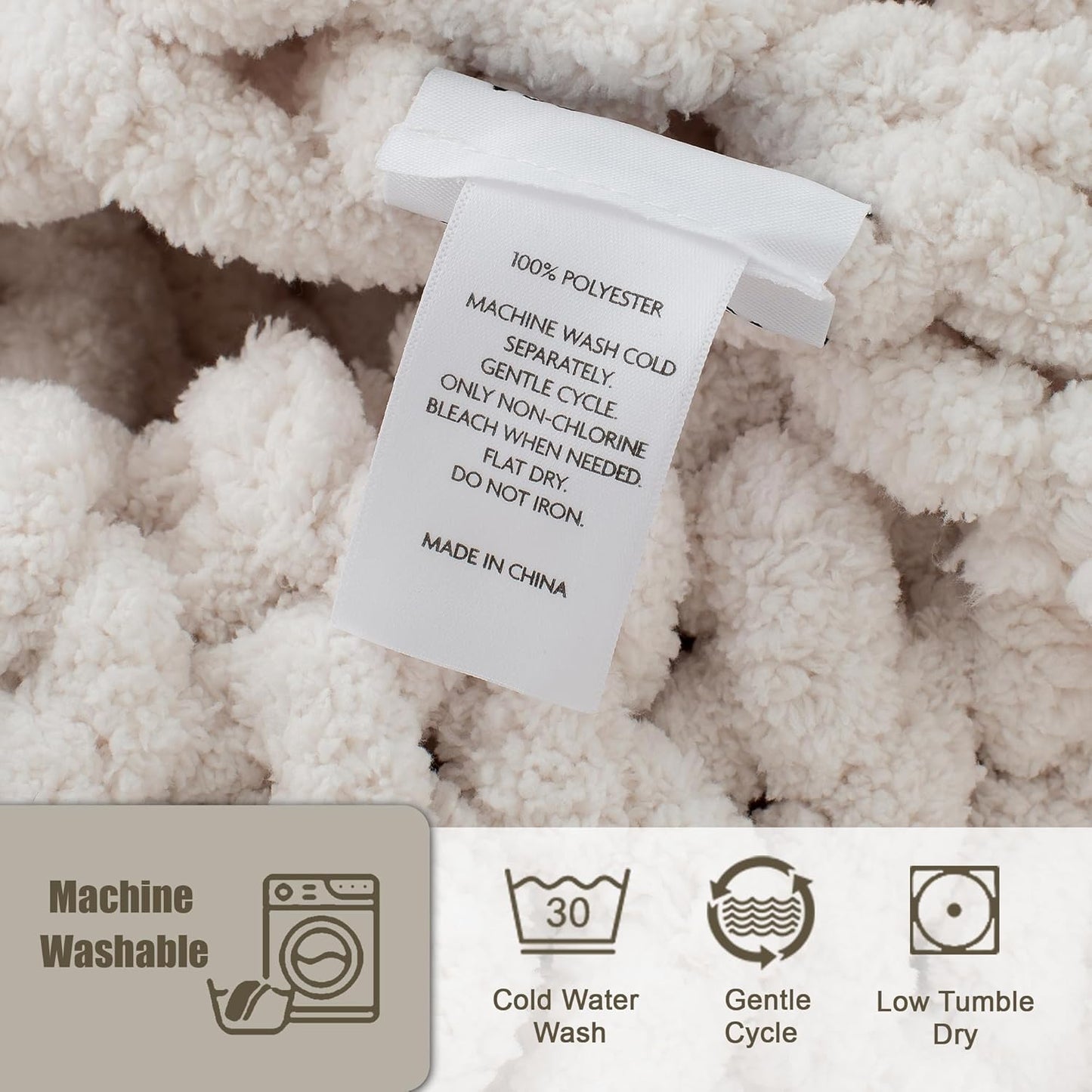 Chunky Knit Throw Blanket 60"X 80", 100% Handmade with Soft Chenille Yarn, 6.7lbs Thick Cable Knitted Blankets, Large Rope Knot Crochet Throws for Couch Sofa Bed Home Decor, Cream White