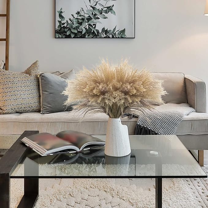 Uieke 100Pcs Natural Dried Pampas Grass Plume 17inch Tall Dried Flowers Large Faux Reed Artificial Plants for Wedding Flower Arrangements Farmhouse Wreath Door Centerpiece Home Décor Brown