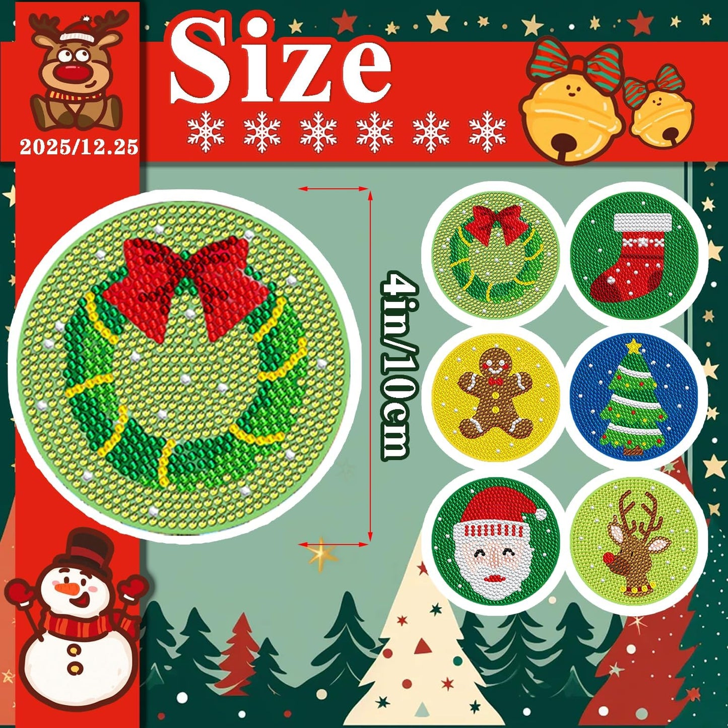 DOTSOPS 6 Pcs Christmas Diamond Art Kits for Adults - Diamond Art Coasters with Holder for Adults Beginners Diamond Craft for Christmas Birthday Gifts