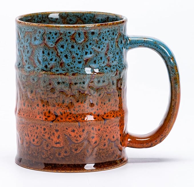 20 Oz Coffee Cups-Beer Mug, Large Ceramic Coffee Mugs, Handmade Pottery Mug, Tea Cups with Handle for Office and Home, Dishwasher and Microwave Safe (Blue & Orange)
