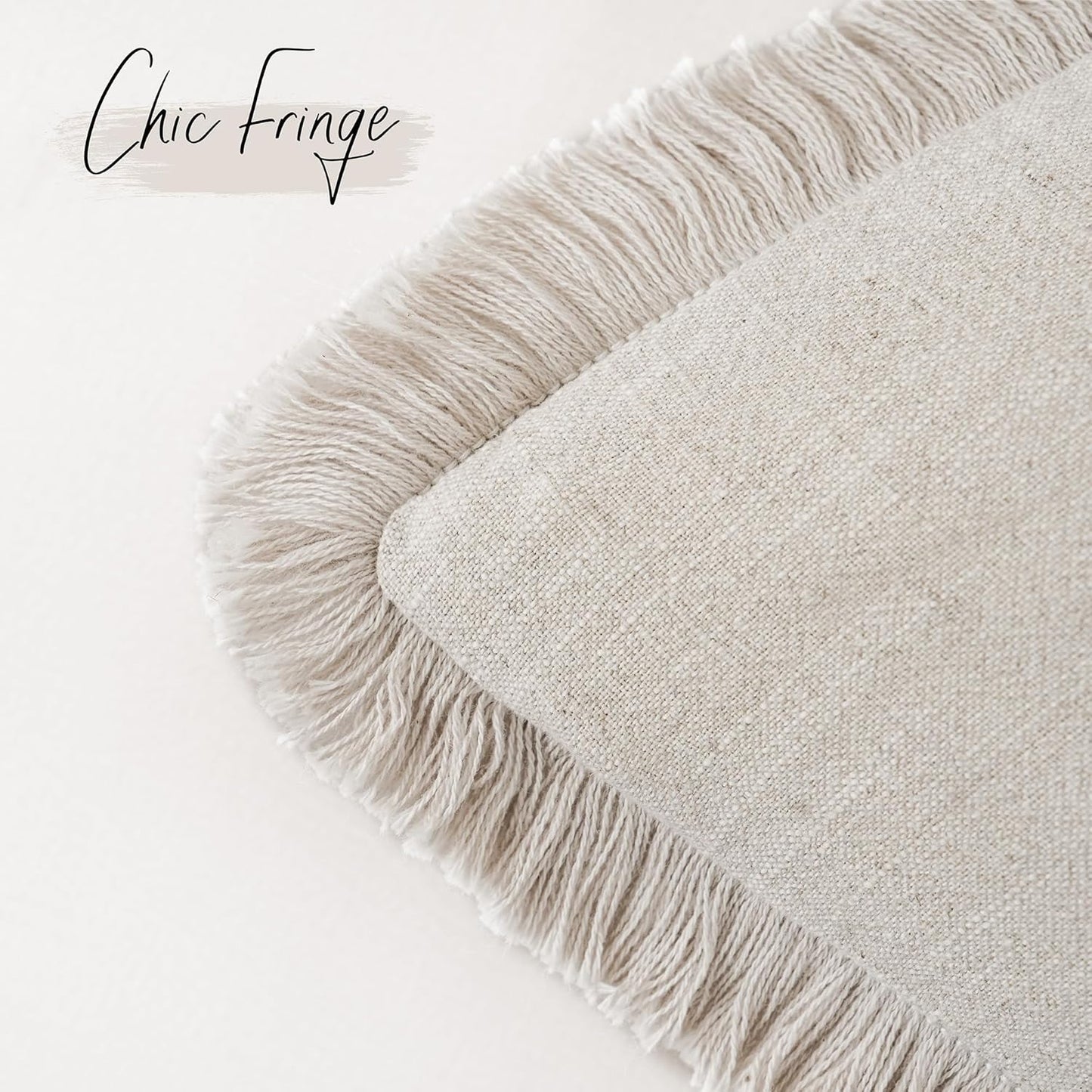 Foindtower Decorative Linen Fringe Throw Pillow Covers Cozy Boho Farmhouse Cushion Cover with Tassels Soft Accent Pillowcase for Chair Sofa Bed Living Room Home Decor, 12×24 Inch, 1PC, Natural Beige