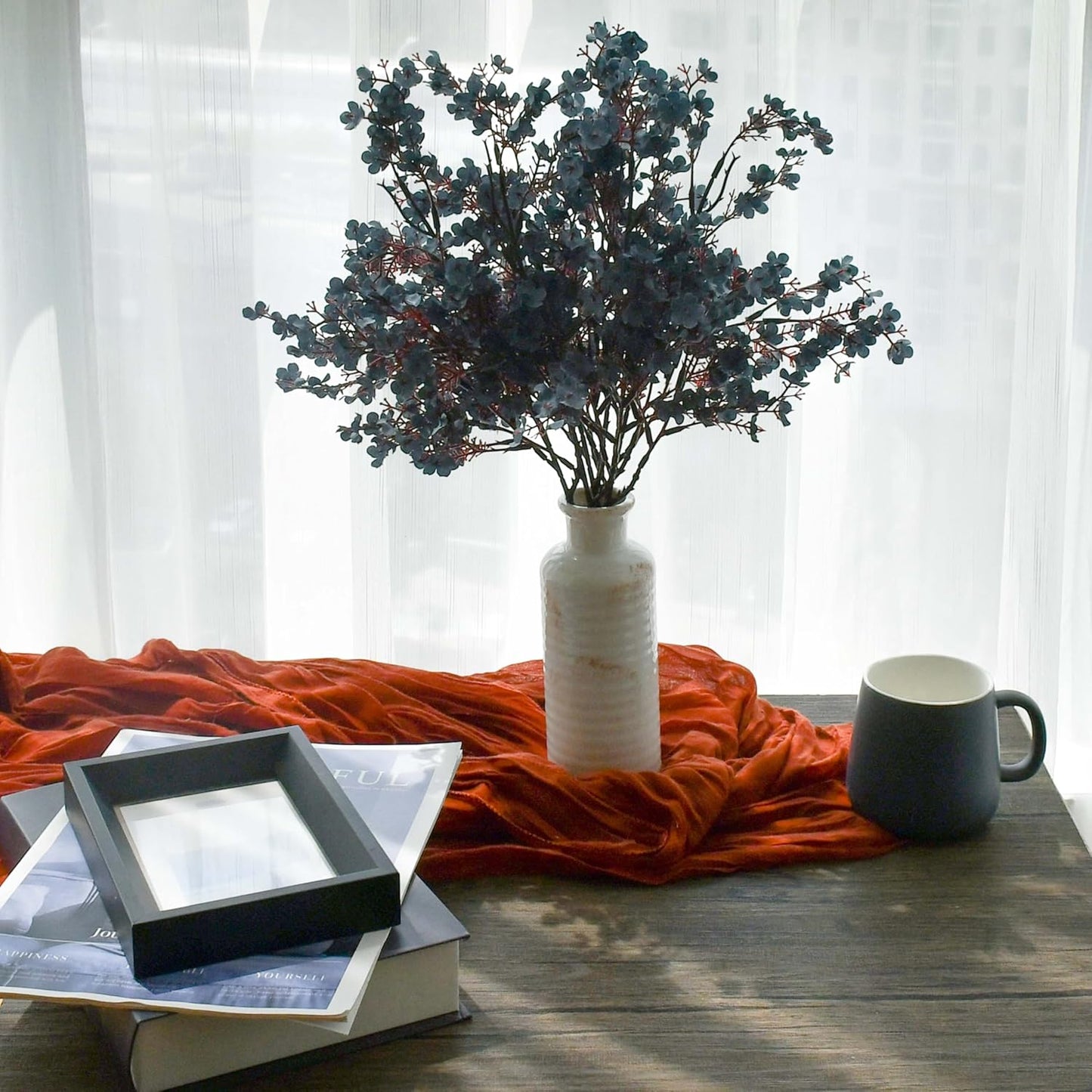 Mandy's Dusty Blue Artificial Baby’s Breath Flowers 6 Bundles Silk Gypsophila with Bendable Stems for Fall Centerpiece Wedding Decor and Table Arrangements