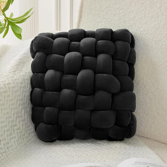 JELLYMONI Black Square Knot Throw Pillow, Small Size Home Decorative Pillow, Decorative Ins Throw Pillow, Soft Velvet Knotted Decor for Room and Couch (S- 11.8"×11.8"×3.5", Black)