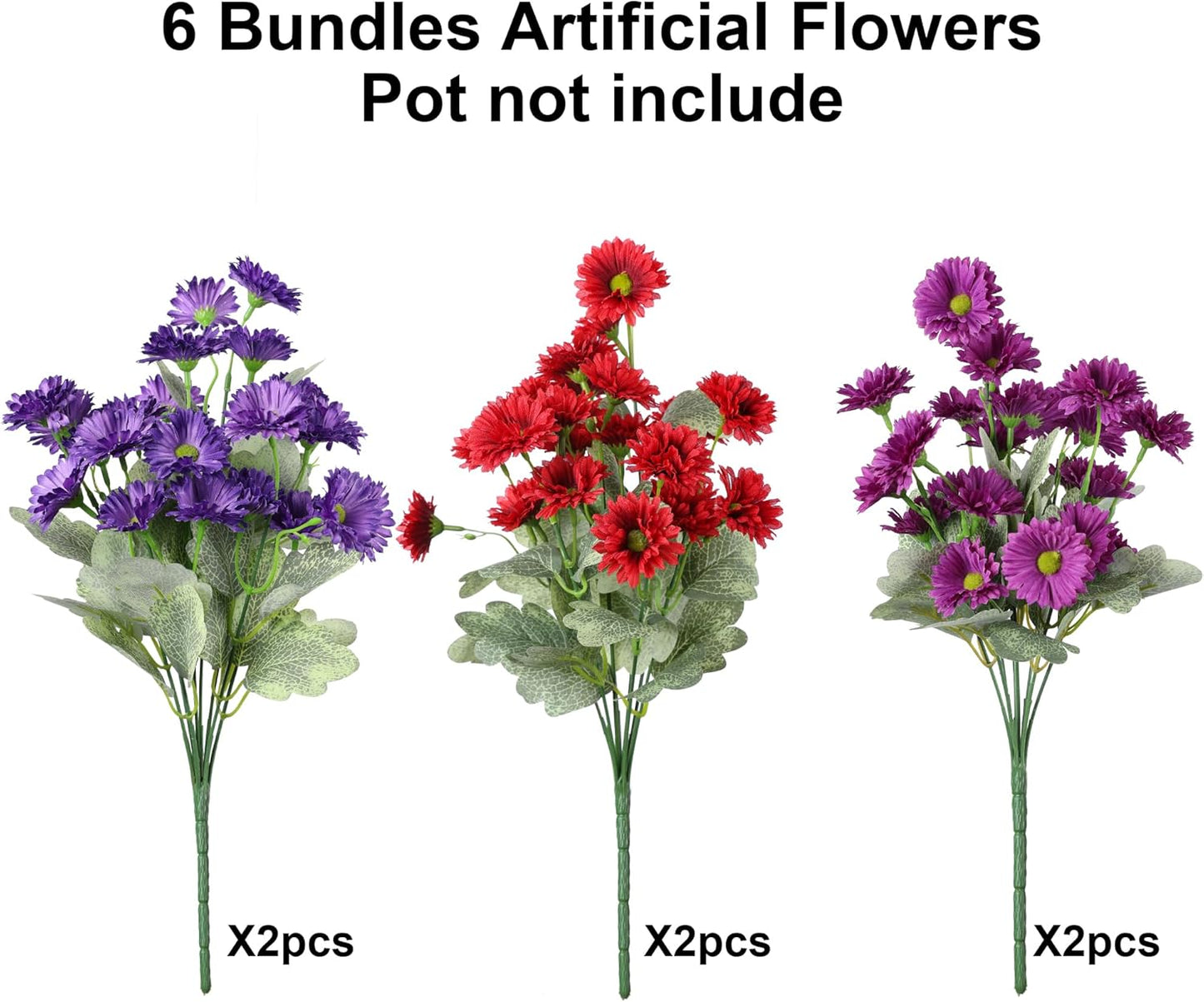 HyeFlora Dahlia Artificial Flowers for Outdoors Decoration, 6 Bundles Fake Mums Faux Flowers Plants Realistic UV Resistant Silk Flowers for Outside Planter Front Door Yard Garden Indoor Home, Mix