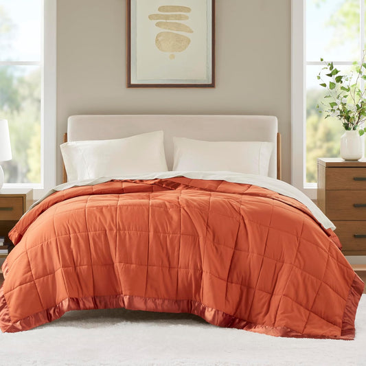 Madison Park King Blanket Quilted Microfiber, Satin Binding, 3M Scotchgard Moisture Wicking Treatment, Soft and Lightweight Summer Blanket for Couch, Windom, King, Orange