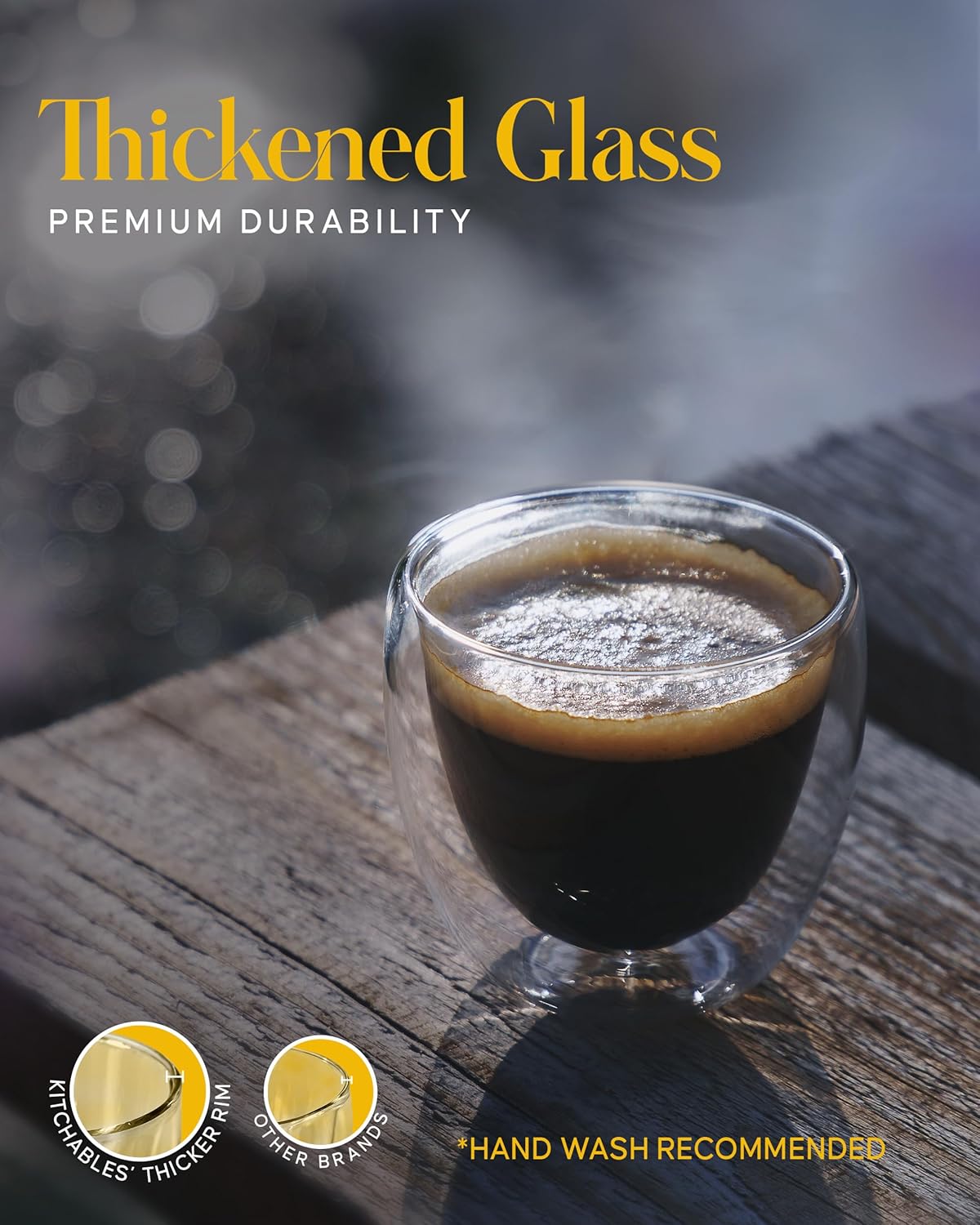 Kitchables Espresso Cups Set of 4, 2.7oz - Durable Double Walled Espresso Shot Glass - Expresso Shots Cup Compatible With Nespresso Machines - demitasse cups - Tasas De Café Expreso