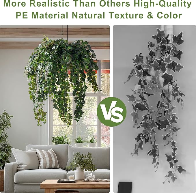 2PCS Fake Plants Decor,Artificial Morning Glory for Home Decor Indoor,Fake Ivy Plants Realistic Faux Plants Indoor for Home Living Room Bedroom Office Decoration
