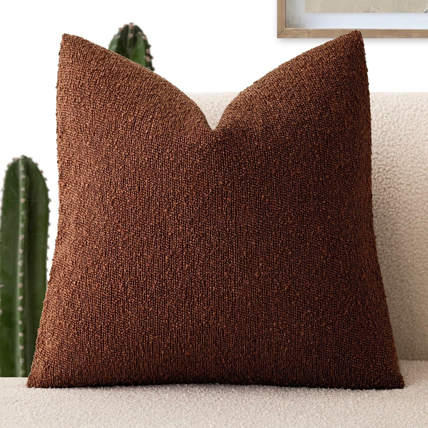 Foindtower Decorative Textured Boucle Throw Pillow Covers Accent Solid Pillow Cases Neutral Soft Cozy Couch Cushion Case for Chair Sofa Bedroom Living Room Home Decor 22x22 Inch,1PC,Red Taupe
