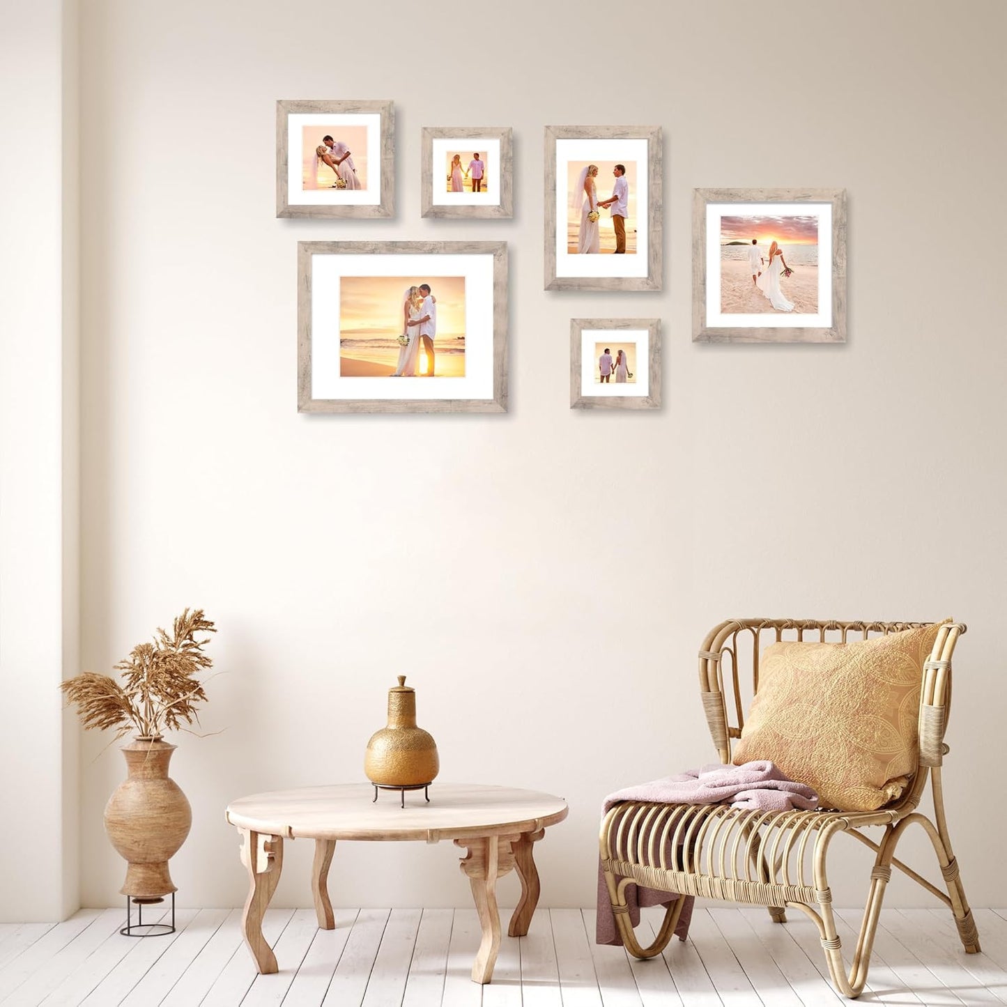 iRahmen 8x8 Picture Frames Set of 4 with High Definition Real Glass, Smoke Gray Frame Display 6x6 Pictures with Mat or 8 x 8 Without Mat, Wood Square Photo Frame for Wall Mount and Tabletop Display