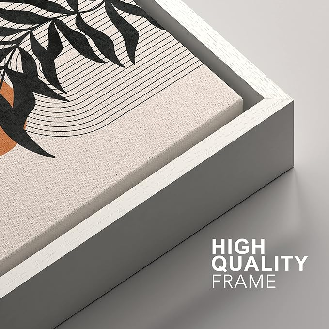 SIGNFORD Framed Canvas Print Wall Art Forest Plant Silhouettes & Mid-Century Symbols Abstract Shapes Illustrations Modern Boho Nature Chic for Living Room, Bedroom, Office - 16"x24"x2 White