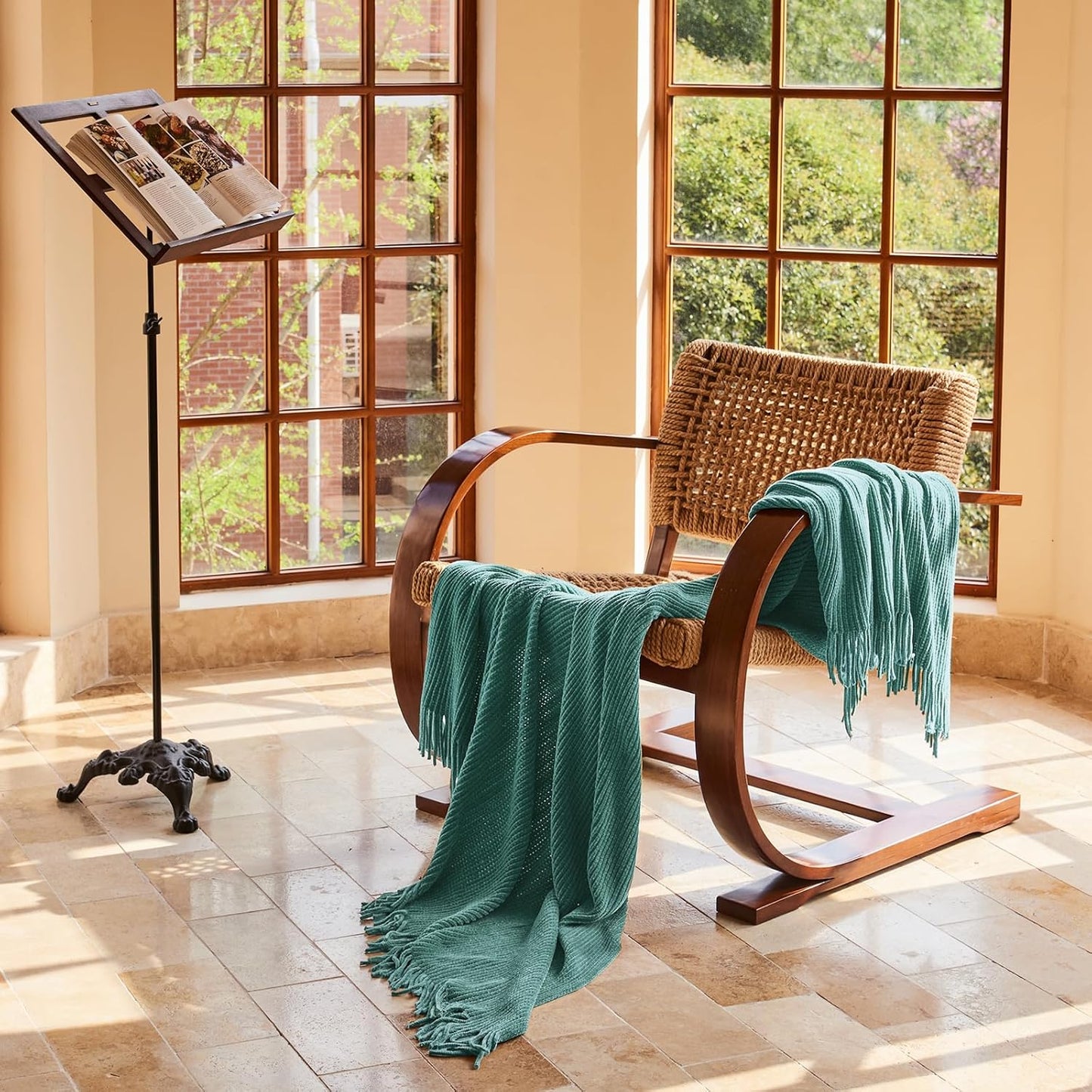 lifein Throw Blanket for Couch, Soft Boho Decor Bed Throw,Cozy Blue Chenille Knitted Small Farmhouse Lightweight Throw (Aqua,50 * 60")