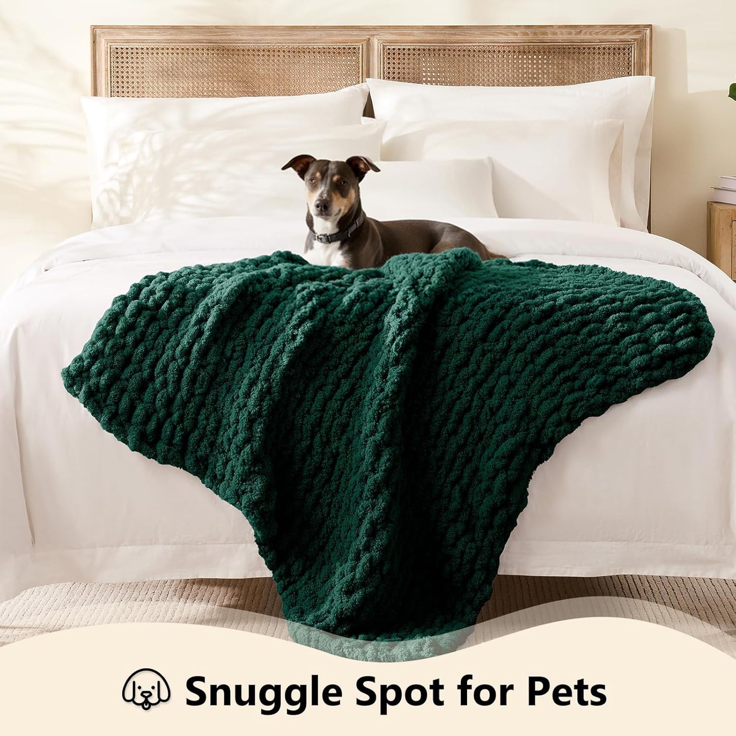 L'AGRATY Chunky Knit Blanket Throw - Soft Chunky Throw Blankets 30x40: 100% Hand Kintted Chenile Crochet Throw Blanket for Couch - Large Cable Knit Blankets for Home Decor(Olive Green)