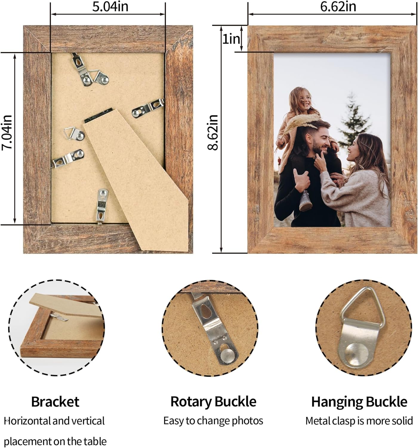 iRahmen 5x7 Picture Frame Set of 4 with High Definition Real Glass, Mixed Color Wood Photo Frames for Desktop Display and Wall Mounting