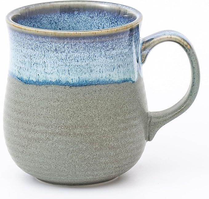 21 oz Large Ceramic Coffee Mugs, Pottery Mug Handmade, Ceramic Tea Cups with Handle for Office and Home, Dishwasher and Microwave Safe (Blue Grey)