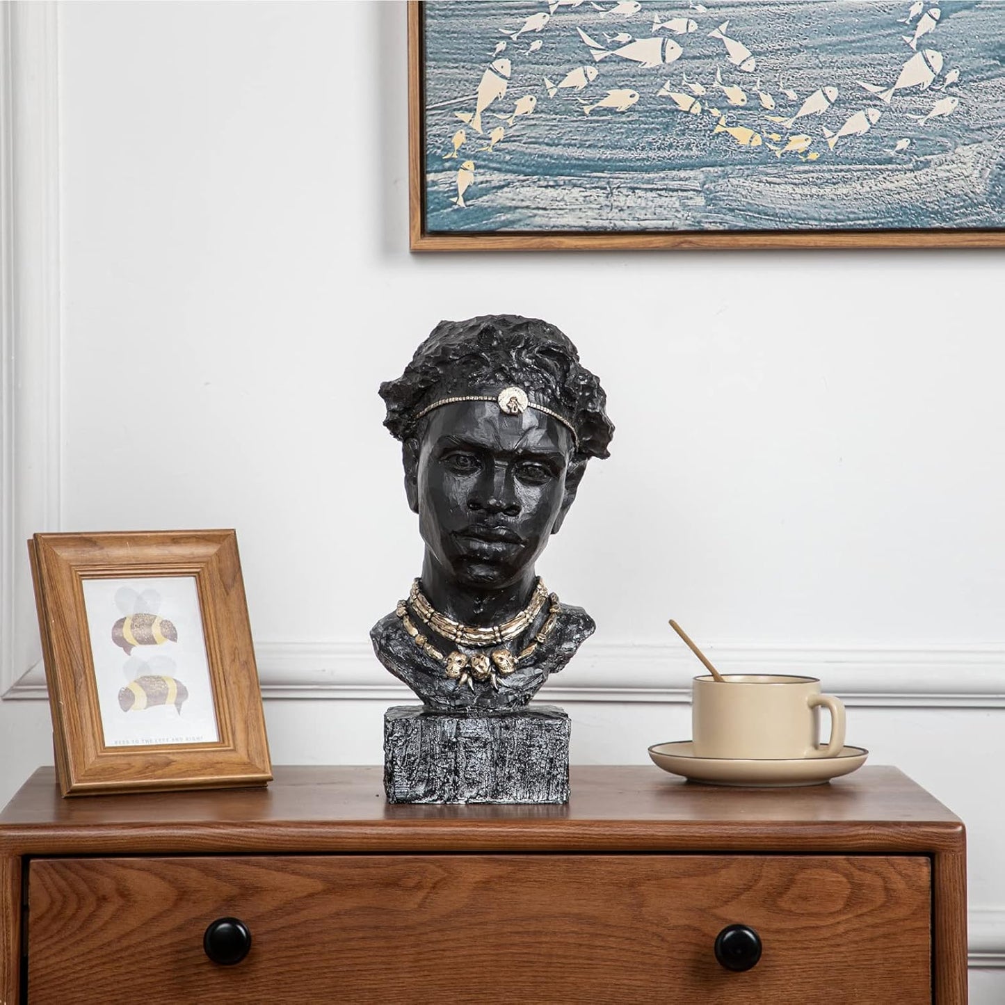 Leekung African Sculpture Resin Figurine, Handmade Home Decor, 12.2x6.3x4.3 inches, Black