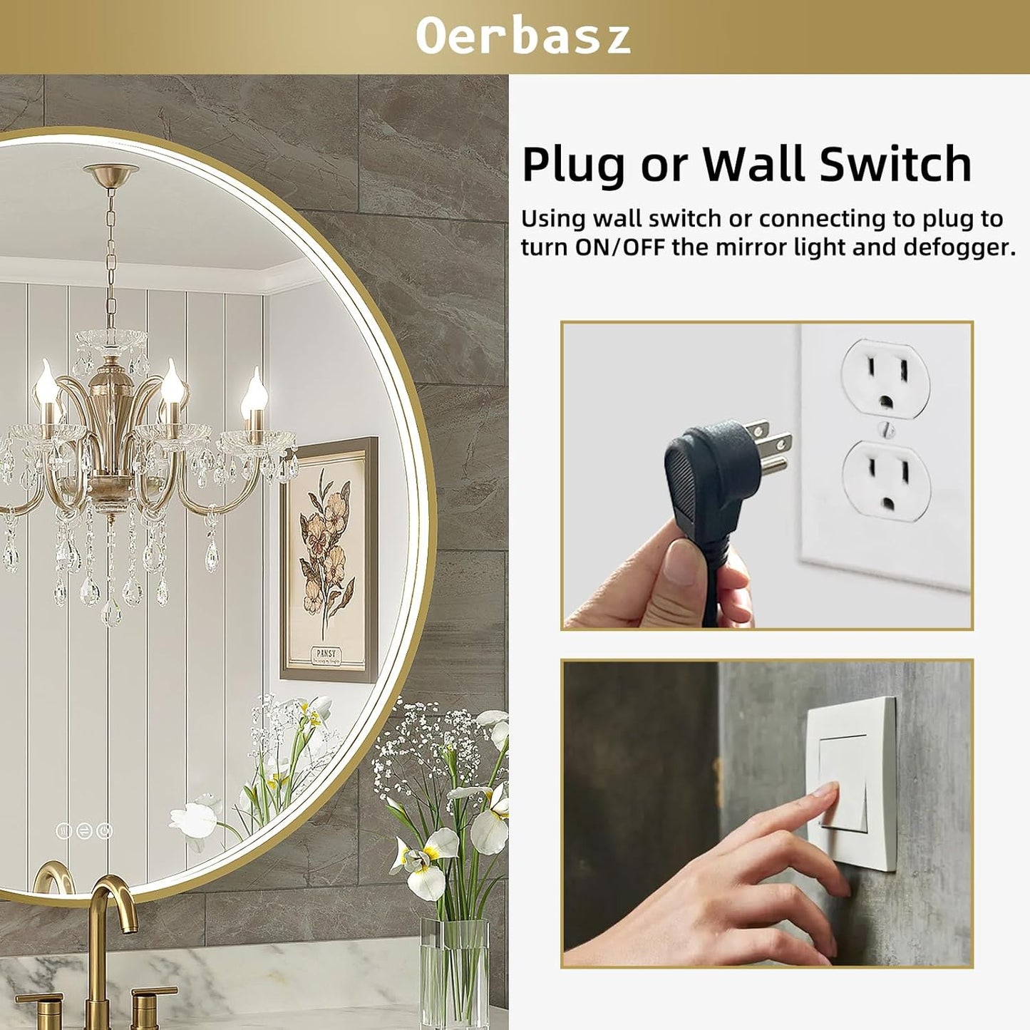 LED Bathroom Mirror with Gold Framed 28 Inch, LED Mirror for Bathroom with Anti-Fog, Stepless Dimmable, Front Lit, Memory Function, Shatter-Proof